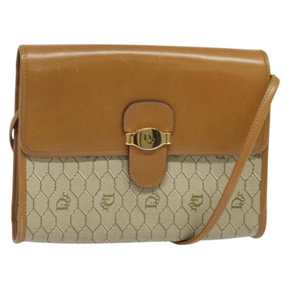 Christian Dior Honeycomb Canvas Shoulder Bag PVC Beige Gold Auth 134811 - Picture 1 of 16